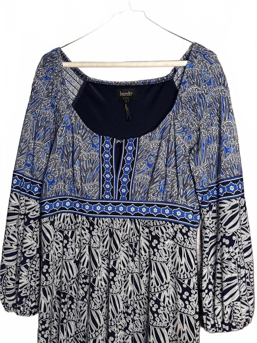 Laundry by Shelli Segal Long Sleeve Mixed Print Midi Dress Geometric Border, 4 - Picture 4 of 8